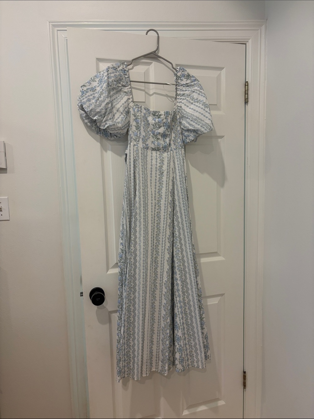 Mable Blue Floral Maxi Dress with Puff Sleeves